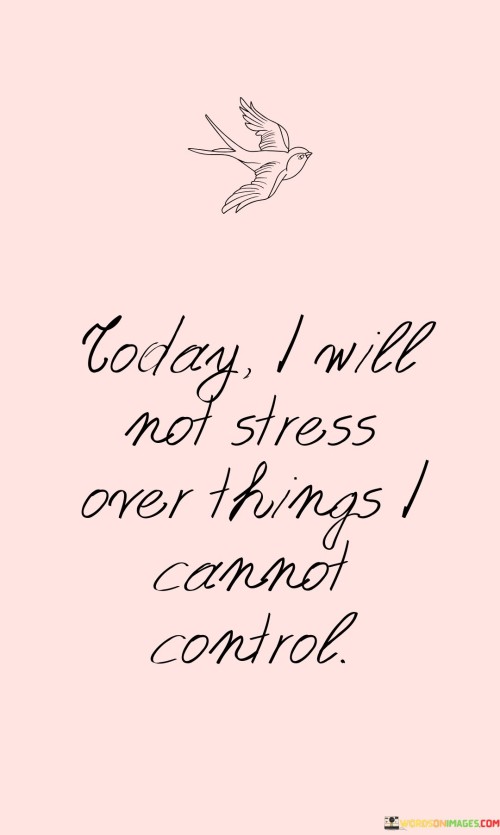 This quote conveys a straightforward yet powerful message about prioritizing mental well-being. In the first paragraph, it asserts the importance of letting go of unnecessary stress by making a conscious decision not to dwell on things beyond one's control. This mindset shift is vital for maintaining a healthy and balanced life.

The second paragraph emphasizes the value of focusing energy and attention on aspects of life that can be influenced or changed. By doing so, individuals can channel their efforts more effectively, reduce stress, and enhance their overall sense of control and contentment.

In the final paragraph, the quote encourages a proactive approach to managing stress. It serves as a reminder that, in the face of life's uncertainties, one can choose to adopt a more resilient attitude, fostering personal growth and a greater sense of inner peace.