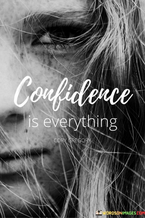 Believing in yourself is crucial. Confidence empowers actions and decisions. It's about trusting your abilities and worth. This quote emphasizes self-assurance as the foundation for success and happiness.

Self-confidence drives achievements. It's the inner force that propels you forward. When you're sure of yourself, challenges become manageable. This quote highlights the transformative power of confidence in overcoming obstacles and reaching goals.

Confidence shapes how you're seen. It's a magnetic quality that draws positivity. Embracing this trait leads to positive outcomes. The quote underscores that by exuding confidence, you attract opportunities and create a positive impact on yourself and others.