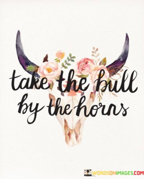 Taking the bull by the horns means facing a tough situation head-on. Imagine a raging bull, a symbol of challenges. Instead of running away or avoiding the problem, you grab its horns firmly. It's about being brave and confronting difficulties directly, showing you're not afraid and ready to tackle anything life throws at you.

When you take the bull by the horns, you're showing determination. You're not waiting for someone else to handle the problem; you're taking control. It's a call to action, urging you to be proactive and not let fear hold you back. Like a bullfighter in the arena, you face challenges with courage and resolve.

This saying encourages a bold and fearless attitude. Don't be intimidated by life's challenges; confront them with strength and confidence. Taking the bull by the horns is a reminder that you have the power to overcome obstacles by meeting them head-on, ready to take charge of your destiny.