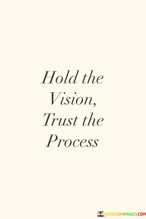 Imagine your goal clearly and believe in it. Let the plan unfold on its own. This quote reminds us to keep our dreams in mind while letting things happen naturally. Like watching a story unfold, we stay patient and trust that our efforts will pay off. This phrase highlights the power of patience and visualization.

Keep your desired outcome in your thoughts. Have faith in the steps you're taking. This saying encourages us to combine our aspirations with confidence in the journey. It's like planting a seed and letting it grow without digging it up constantly. By maintaining focus and embracing the process, we give ourselves the best chance to succeed.

Picture what you want to achieve and remain confident in its realization. Allow the steps you're taking to lead you there. This quote emphasizes the harmony between holding onto your vision and allowing the path to reveal itself. It's similar to a map guiding you as you explore new territory. By staying committed to your vision and patient with the process, you can achieve remarkable things.