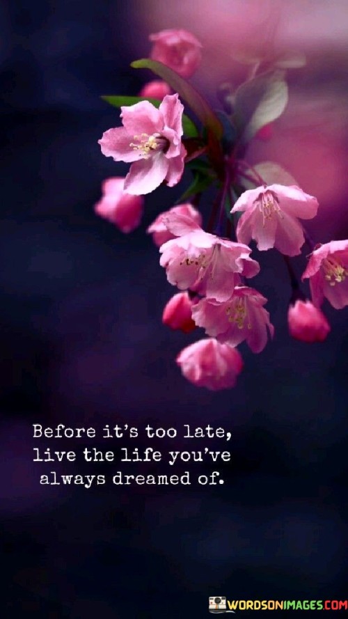 Before It's Too Late Live The Life You've Always Dreamed Of Quotes