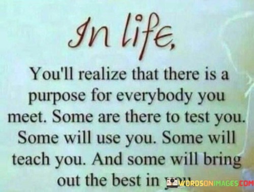 In Life You'll Realize That There Is A Purpose For Everybody You Meet Quotes