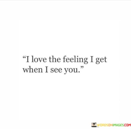 In the first paragraph, "I Love The Feeling" emphasizes the emotional response the speaker experiences. Love is often associated with a wide range of emotions, and in this case, it's a positive and exhilarating feeling that washes over the speaker.

In the second paragraph, "I Get When I See You" specifies the trigger for this powerful emotion – the presence of the person being referred to. The act of seeing them brings about this profound sensation, highlighting the significance of their role in the speaker's life.

In the final paragraph, the quote overall conveys a sense of happiness and warmth. It's a testament to the impact of that special person on the speaker's emotional state and serves as a beautiful expression of the joy that love can bring into one's life.