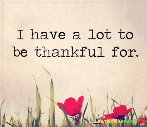 This statement acknowledges a sense of gratitude for life's blessings. "I have a lot to be thankful for" suggests an awareness of the many positive aspects of one's life. It underscores the transformative power of recognizing and valuing the good things that one possesses.

"I Have a Lot to Be Thankful For" encapsulates the idea of appreciating the abundance in one's life. It implies that there are numerous reasons to feel grateful and content. The phrase underscores the importance of perspective and gratitude.

The message promotes the concept of mindfulness and contentment. By acknowledging the many things to be thankful for, individuals can cultivate a positive outlook and enhance their emotional well-being. The statement underscores the potential for gratitude to shift one's perspective, increase happiness, and create a more fulfilling life.
