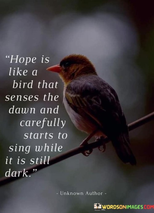 Hope Is Like A Bird That Senses The Dawn And Carefully Quotes