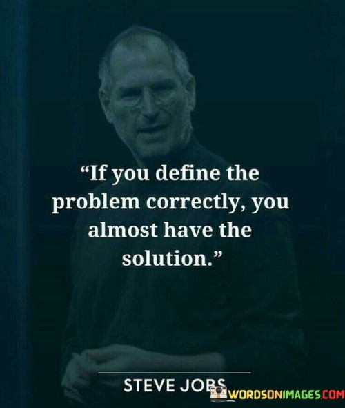 This quote emphasizes the critical role of problem definition in finding effective solutions. It suggests that correctly identifying and understanding the nature of a problem is a significant step towards finding the right solution.

When we define a problem accurately, we gain clarity about its root causes, underlying factors, and complexities. This deeper understanding allows us to approach the issue from a more informed perspective, increasing the likelihood of identifying appropriate and efficient solutions.

In contrast, if a problem is not well-defined or misunderstood, attempts to solve it may be misguided or ineffective. A lack of clear problem definition can lead to wasted time and resources as efforts are directed towards addressing the wrong aspects of the issue.

In essence, the quote reminds us of the importance of thorough problem analysis and definition in the problem-solving process. By investing time and effort in understanding the problem correctly, we set the stage for more successful and targeted solutions, ultimately leading to more effective problem-solving outcomes. It highlights the value of clarity and precision in problem-solving endeavors.