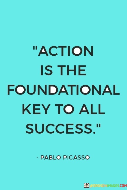 This statement highlights the critical role of taking action in achieving success. It suggests that without proactive steps and efforts, success remains elusive.

The statement underscores the concept of initiative and effort. It implies that success is not just a result of intentions or ideas, but of tangible actions.

In essence, the statement promotes a mindset of proactive engagement. It encourages individuals to prioritize taking consistent, purposeful actions in pursuit of their goals. By recognizing the significance of their efforts, individuals can lay the groundwork for meaningful achievements and realize their aspirations.