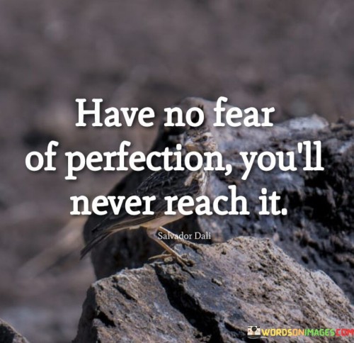 The quote alludes to the futility of pursuing perfection. "No fear of perfection" encourages without anxiety. "Never reach it" signifies its unattainability. The quote advises against fixating on an unachievable standard.

The quote underscores the unrealistic nature of perfectionism. It reflects the idea that striving for perfection can lead to constant dissatisfaction. "Never reach it" emphasizes the perpetual cycle of chasing an unreachable goal.

In essence, the quote speaks to the importance of embracing imperfections. It emphasizes the freedom that comes from letting go of unrealistic expectations. The quote captures the wisdom of valuing progress over perfection, promoting a healthier mindset toward personal growth.