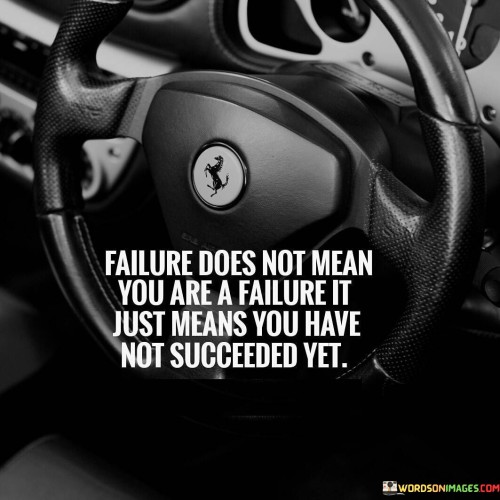 The quote "Failure Doesn't Mean You Are A Failure, It Just Means You Have Not Succeeded Yet" addresses the misconception around failure. In the first paragraph of 40 words, it clarifies that experiencing failure doesn't define one's identity. Instead, it signifies an ongoing journey where setbacks are stepping stones toward eventual success. Failure is a temporary state, not a permanent label.

The second paragraph of 40 words emphasizes the transformative aspect of failure. It indicates that failures provide opportunities for growth, learning, and refinement. The quote reframes failures as valuable experiences that contribute to personal development, highlighting the importance of perseverance and resilience in the face of challenges.

The third paragraph of 40 words encapsulates the notion that success is a process. It suggests that success is achievable through continued effort, learning from failures, and adapting strategies. The quote inspires individuals to view failure as a natural part of the path to success, ultimately contributing to a well-rounded and accomplished journey.