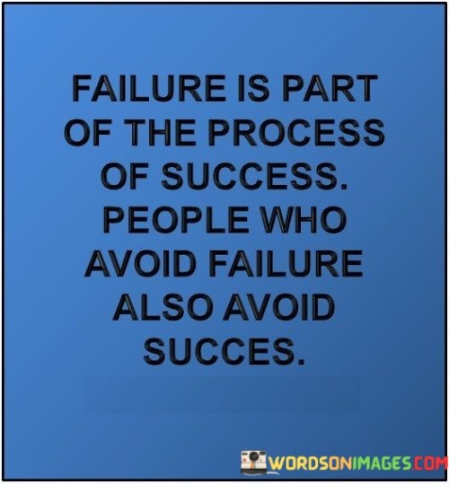 The assertion "Failure Is Part Of The Progress Of Success; People Who Avoid Failure Also Avoid Success" highlights the symbiotic relationship between failure and achievement. The first part of the statement acknowledges that failure is an intrinsic aspect of the journey towards success. It implies that setbacks provide essential lessons and contribute to personal and professional growth.

The second part of the statement emphasizes the consequences of evading failure. By avoiding risks and challenges, individuals miss out on opportunities for growth and improvement. This approach inhibits innovation, stifles creativity, and limits the potential for significant accomplishments. Success often emerges from the willingness to confront failures head-on.