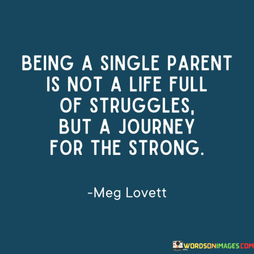 The phrase "Being a single parent is not a life full of quotes" emphasizes that the reality of single parenthood is far from the idealized images often portrayed. In this context, the statement highlights the challenges and complexities faced by single parents.

This phrase acknowledges that the daily experiences of single parents are not encapsulated in inspirational quotes. It emphasizes the need to recognize and understand the unique struggles and responsibilities they navigate.

Ultimately, the quote serves as a reminder to approach the subject of single parenthood with empathy and a realistic perspective, acknowledging the diverse experiences and emotions that come with this role.