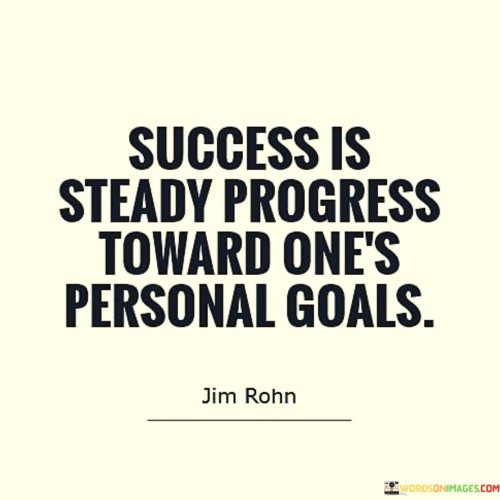 In the first paragraph, this quote defines success as a continuous journey marked by steady advancement. It underscores the idea that success isn't an isolated achievement but a process of making consistent strides towards one's personal aspirations.

The second paragraph emphasizes the importance of progress. It conveys that success isn't solely about reaching the final destination but about the journey itself. The quote suggests that by focusing on continuous improvement, individuals can find fulfillment in the process of pursuing their goals.

In the third paragraph, the quote highlights the individual nature of success. It implies that success is unique to each person's desires and ambitions. The quote conveys that personal goals act as the compass guiding one's efforts, emphasizing the significance of aligning actions with these objectives to achieve a meaningful and fulfilling sense of success.