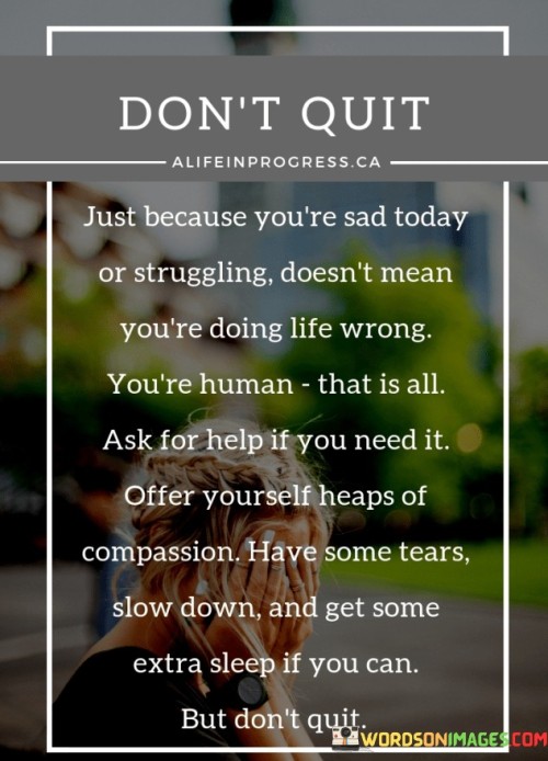 Don't Quit Just Because You're Sad Today Or Struggling Doesn't Mean You're Quotes