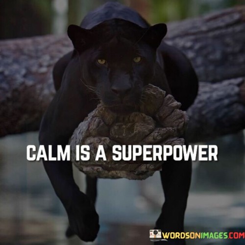 This quote attributes significant power to maintaining a state of calmness. It suggests that being calm in the face of challenges and adversity can be a superpower, as it enables individuals to approach situations with clarity, composure, and emotional stability.

The quote emphasizes the benefits of remaining calm in stressful or difficult circumstances. Calmness can prevent impulsive reactions and allow individuals to make better decisions and handle situations with greater effectiveness. By highlighting calmness as a superpower, the quote promotes the importance of emotional intelligence and self-control. It encourages individuals to cultivate inner peace and tranquility, as this can be a powerful asset in navigating life's ups and downs.

Ultimately, this quote serves as a reminder of the strength and resilience that comes with being calm. It encourages individuals to practice mindfulness and find ways to stay composed during challenging times. By harnessing the power of calmness, individuals can navigate life's obstacles with greater ease and grace.