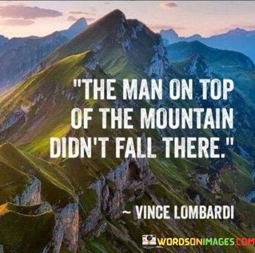 The quote underscores the notion that success is not accidental. It implies that achievement requires effort and perseverance. The individual atop the summit did not stumble there; their journey demanded dedication, hard work, and determination. It highlights that success is earned through deliberate steps, countering the idea of success as a stroke of luck.

Success is a product of deliberate ascent. The quote conveys that reaching the pinnacle demands purposeful action. It signifies that strategic planning, consistent striving, and resilience underpin accomplishments. By portraying success as a result of intentional effort, it encourages others to pursue their goals with determination.

The quote encapsulates the essence of achievement. It symbolizes that reaching great heights requires active endeavor. It emphasizes that success doesn't occur by chance; it emerges from deliberate decisions and disciplined persistence. By recognizing the journey to success as deliberate and purposeful, the quote inspires others to undertake their quests with dedication.