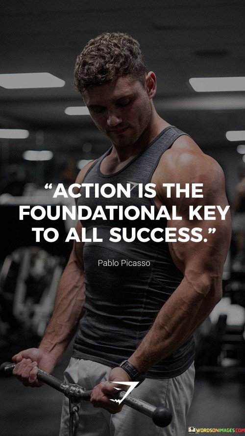 The first paragraph of the quote emphasizes the central role of action in achieving success. It suggests that taking concrete steps is the fundamental driver behind any meaningful accomplishments, highlighting the importance of proactive behavior.

The second paragraph underscores the idea that success is not merely a result of thought or intention, but of tangible effort. It implies that ideas and plans alone are insufficient; translating them into actions is what leads to actual progress and achievement.

The third paragraph encapsulates the core message of the quote: action is the cornerstone of success. By taking initiative and putting plans into motion, individuals pave the way for their goals to become realities. The quote encourages a proactive approach to reaching one's aspirations.