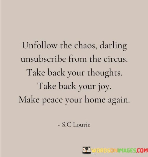 Unfollow The Chaos, Darling Unsubscribe From The Circus Take Back Quotes