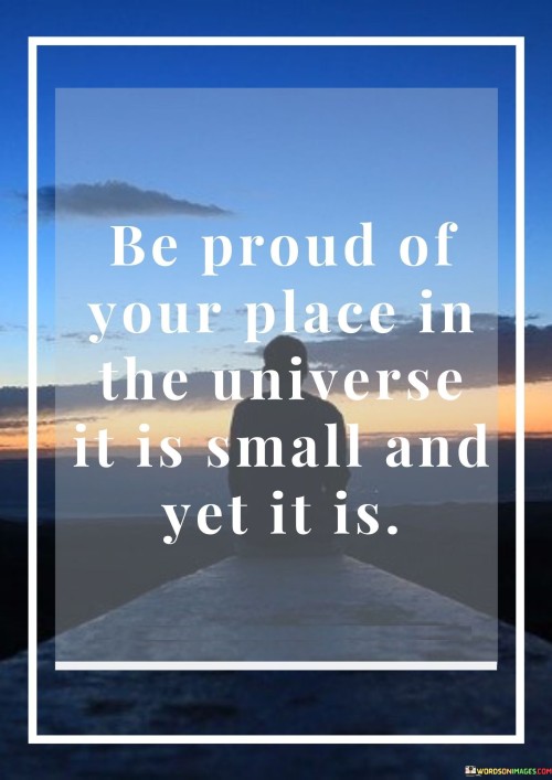 Be Proud Of Your Place In The Universe It Is Small And Yet It Is Quotes