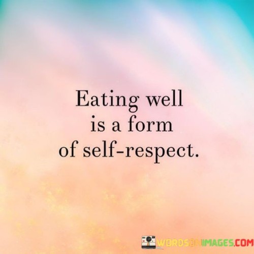 The quote "eating well is a form of self-respect" encapsulates the idea that the choices we make about our diet are a reflection of how we value and care for ourselves. It emphasizes the notion that nourishing our bodies with healthy, wholesome foods is an act of self-love and appreciation.

Furthermore, the quote highlights the concept of empowerment and control. Making conscious and informed choices about our diet allows us to take charge of our health and demonstrates a proactive approach to self-care. It sends a message that we are invested in our own well-being and are willing to make choices that support our long-term health and vitality.

In conclusion, "eating well is a form of self-respect" underscores the interconnectedness of our dietary choices and our self-perception. It encourages us to prioritize our health and well-being by nourishing our bodies with foods that promote vitality and longevity. This simple yet profound act of self-respect has a positive ripple effect on various aspects of our lives, contributing to a holistic sense of wellness.