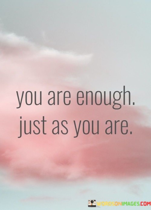 This quote conveys a powerful message: you possess inherent worth and value exactly as you are. It encourages self-acceptance and self-love, emphasizing that you don't need to change or be someone else to be worthy or valuable.

In a world that often promotes the idea of constant improvement or comparison with others, this quote reminds us that our true worth isn't based on external standards or other people's opinions. It's a reminder that you don't have to meet unrealistic expectations or conform to society's ideals to be valuable.

Embracing the message of this quote means recognizing and appreciating your unique qualities, strengths, and flaws. It encourages self-compassion and self-esteem, fostering a positive self-image. It's a reminder that you are deserving of love, respect, and acceptance just as you are, and that's a wonderful and empowering sentiment.