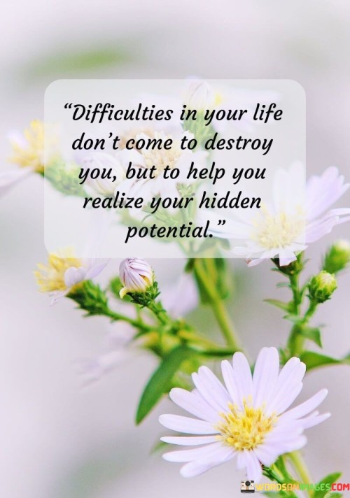 Difficulties In Your Life Don't Come To Destroy You But To Help You Quotes