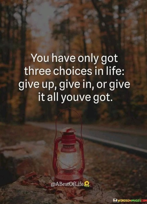 You Have Only Got Three Choices In Life Give Up Give In Quotes