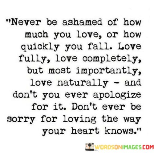 Never Be Ashamed Of How Much You Love Or How Quickly Quotes